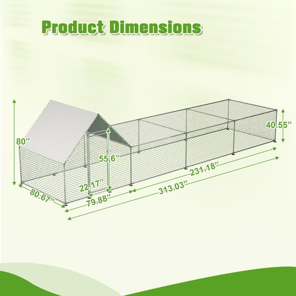 Large Metal Chicken Coop, Walk-in Chicken Run, Galvanized Wire Poultry Chicken Hen Pen Cage, Rabbits Duck Cages with Waterproof and Anti-Ultraviolet Cover for Outside