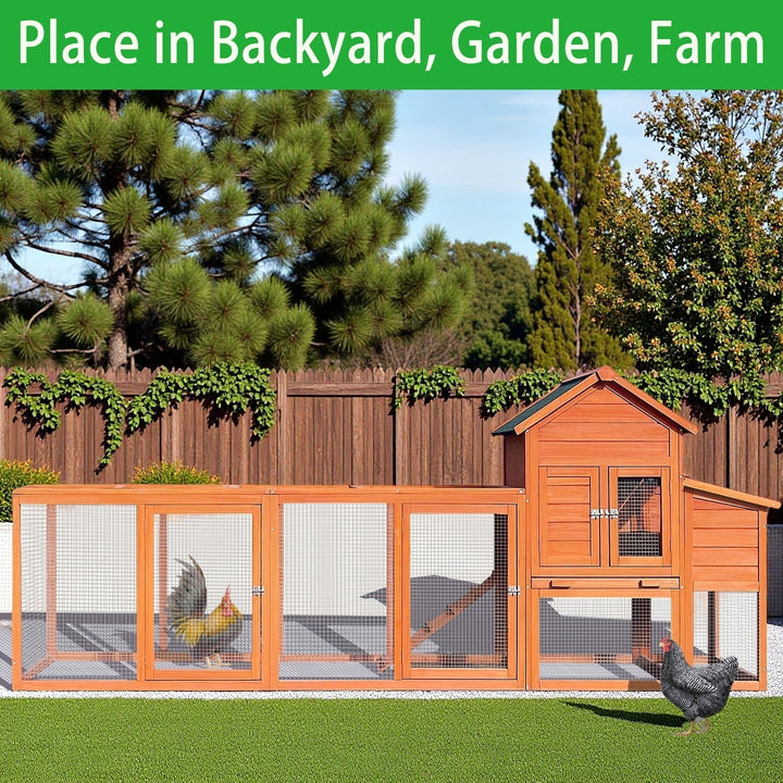 MIDOQIN 122" Wooden Chicken Coop, Large Outdoor Hen House with Nesting Box & Wire Fence Waterproof Poultry Cage