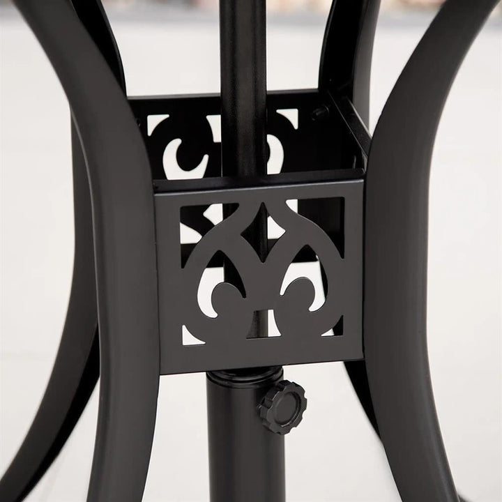 Topcobe 30" Round Patio Dining Table with Umbrella Hole, Antique Cast Aluminum Outdoor Bistro Table Only, Modern Furniture for Outdoor, Black