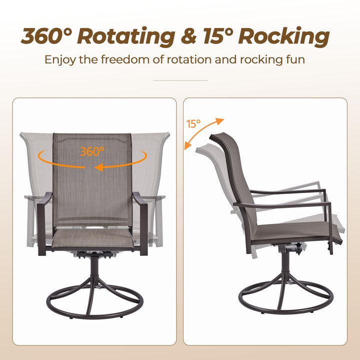 Outdoor Patio Swivel Chairs, Set of 2 Rocker Dining Chairs with Texteline Fabric and Metal Frame for Lawn Deck Backyard, Brown