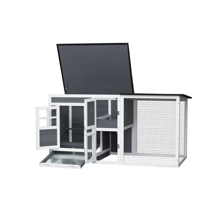Outdoor Chicken Coop with Run Cage for 3-4 chickens, Wooden Hen House with Nesting Box and Pull Out Tray, Weatherproof Chicken Hutch for Rabbit, Poultry Pet, Duck, Gray