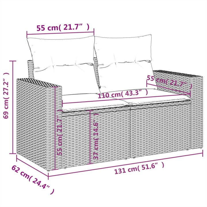 vidaXL Garden Sofa Set Grey PE rattan, powder-coated steel, polyester