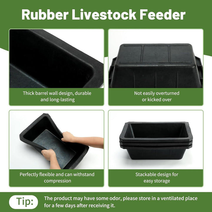 3Pcs Large Rubber Feeder Pan, 10 Quart/2.5 Gallon Horse Feed Bucket Water Bowl, Heavy Duty Water Troughs for Livestock Chicken Dust Bath Tub for Pig Goats Horses Farm Animal Feeding