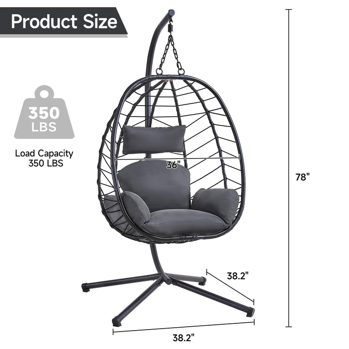 Onbrill Hanging Egg Chair with Stand, Outdoor Indoor Rattan Wicker Egg Swing Chair with Dual Chains, Dark Gray