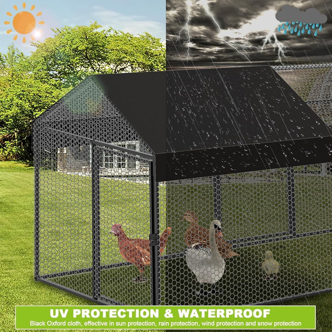 Large Metal Chicken Coop Chicken Run with Cover for 10-12 Chickens 120"×40"×40" Portable Poultry Cage Hen House Outdoor Backyard Farm Animal Enclosure Crate Pet Playpen Exercise Pen for Rabbit Duck
