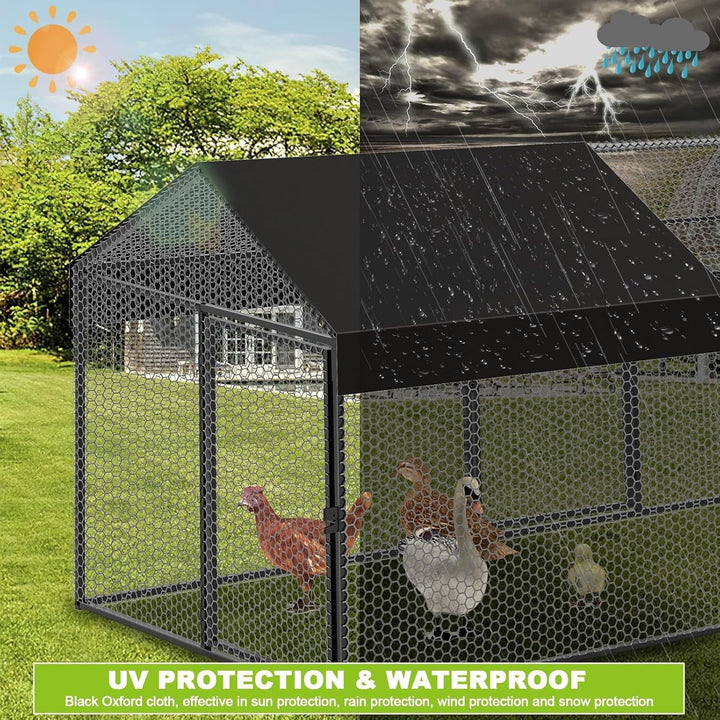 Large Metal Chicken Coop Chicken Run with Cover for 10-12 Chickens 120"×40"×40" Portable Poultry Cage Hen House Outdoor Backyard Farm Animal Enclosure Crate Pet Playpen Exercise Pen for Rabbit Duck
