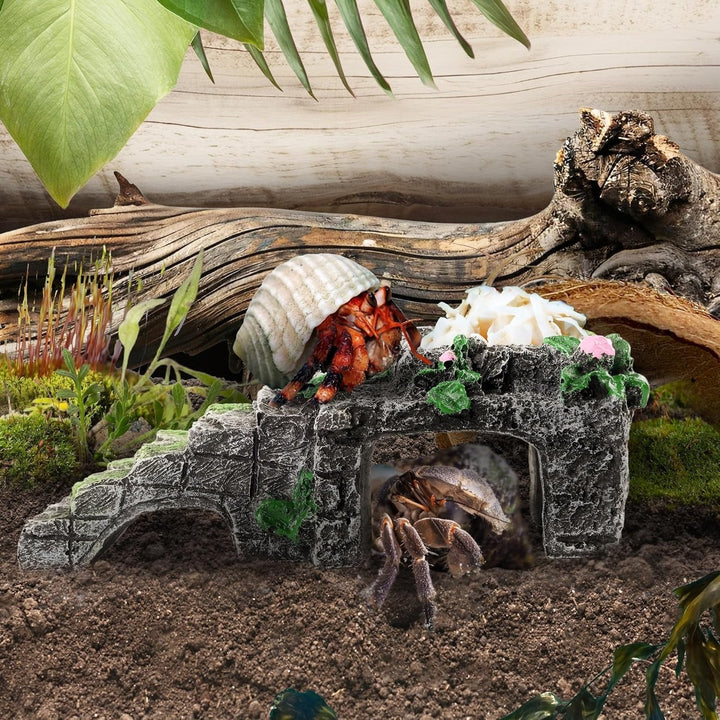 Hermit Crab Climbing Toys with Food Dish,Hermit Crab Water Bowl with Climbing Ramp,Resin Hermit Crabs Hideout,Hermit Crabs Tank Accessories Decor (Grey, 5.11 x2.16 x1.77in)
