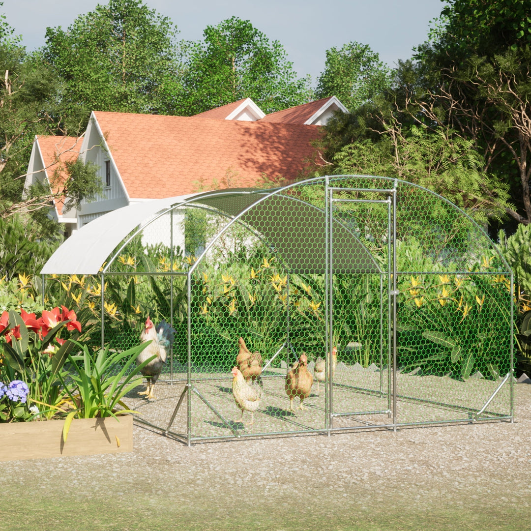 Large Metal Chicken Coop, Outdoor Chicken Cage Run with Waterproof and Anti-UV Cover, Dome Roof Walk-in Poultry Cage Rabbit Duck House for Outside, Backyard and Farm, 9.84' x 13.12' x 6.56'
