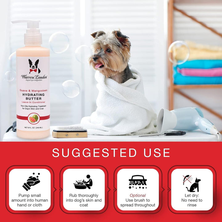 Hydrating Butter Leave in Pet Conditioner for Dogs | Lotion for Skin and Coat | Aloe Puppy & Dog Conditioner for Hair Detangler, Dry Skin, & Pet Fur Dandruff | Made in USA | Guava 8oz