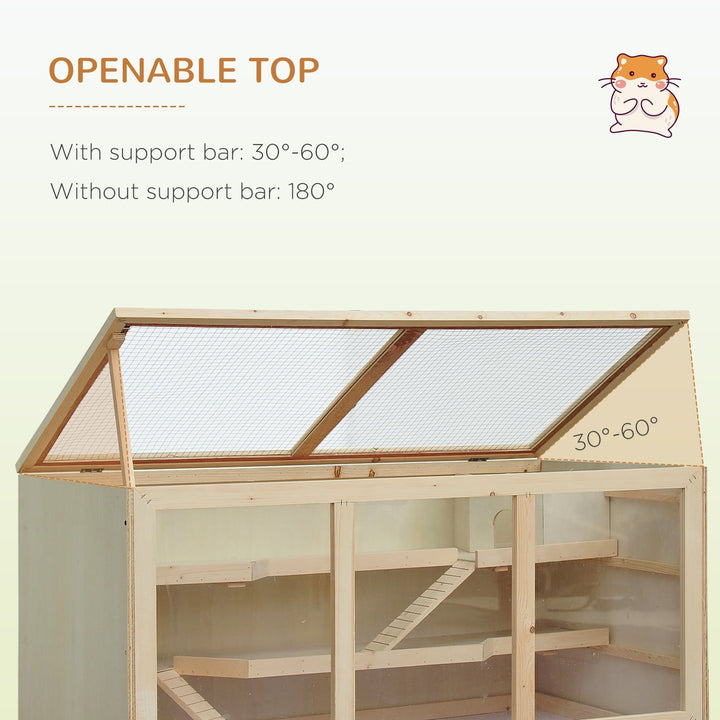 CoSoTower Extra Large Wooden Hamster Cage, Gerbil Cage, and Other Small Animal Habitat, Hamster Habitat with Opening Roof, Hut, Ramps, Natural