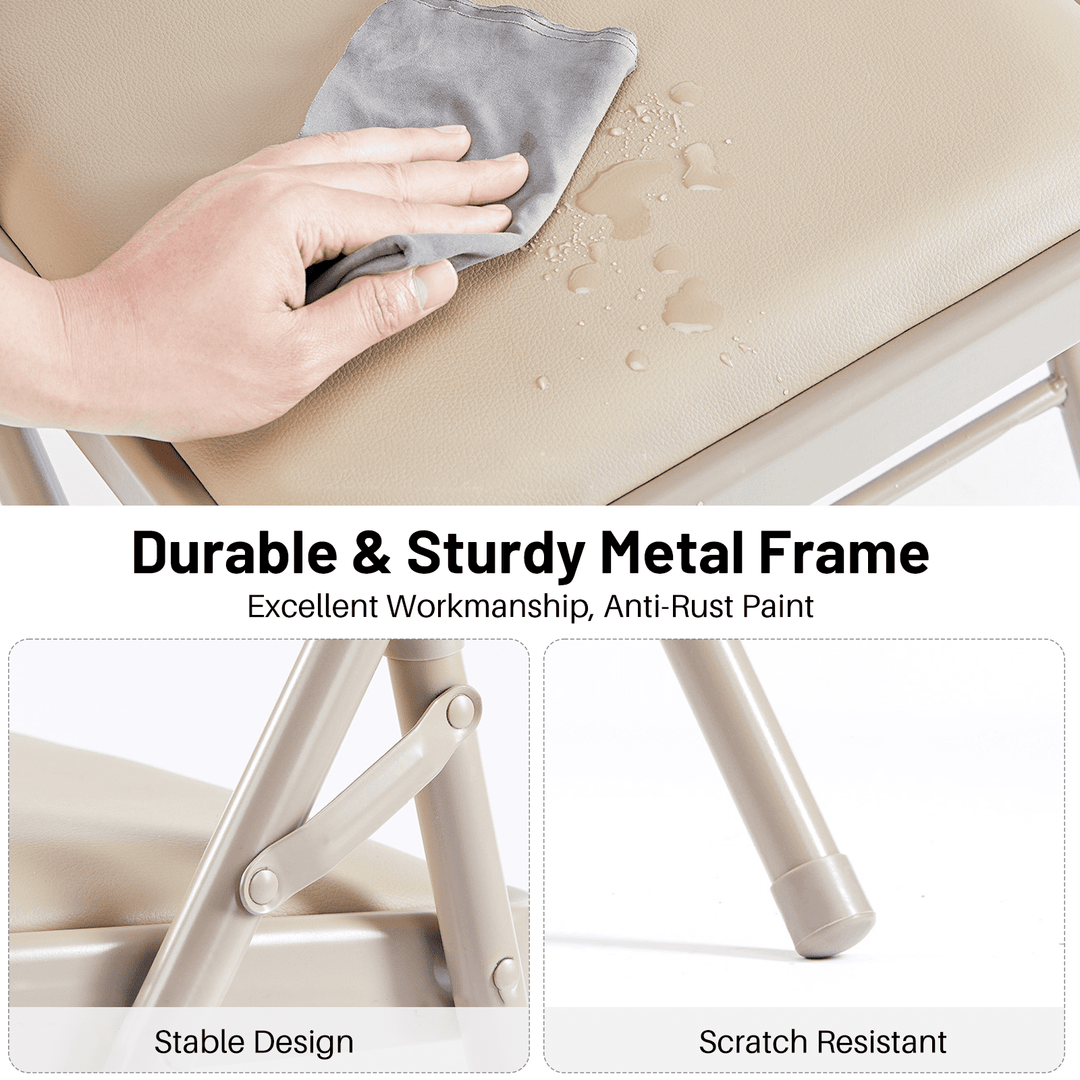 Mydepot Folding Chairs with Padded Cushion and Back, Khaki (Set of 2)