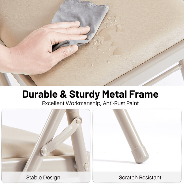 Mydepot Folding Chairs with Padded Cushion and Back, Khaki (Set of 2)