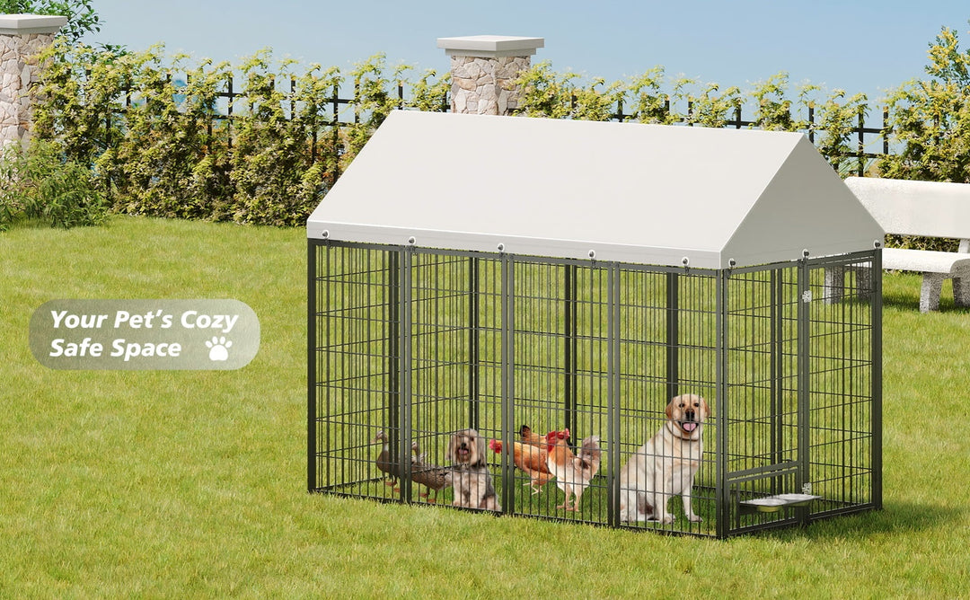 Heavy Duty 8x4x6 FT Outdoor Dog Kennel for Large Dogs, Chew-Resistant Welded Wire Fence with Lockable Door, UV-Resistant Waterproof Roof & Easy Assembly for Yard Use