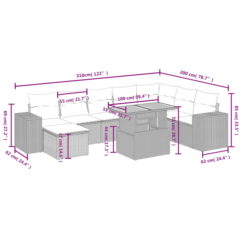 vidaXL Garden Sofa Set Grey
