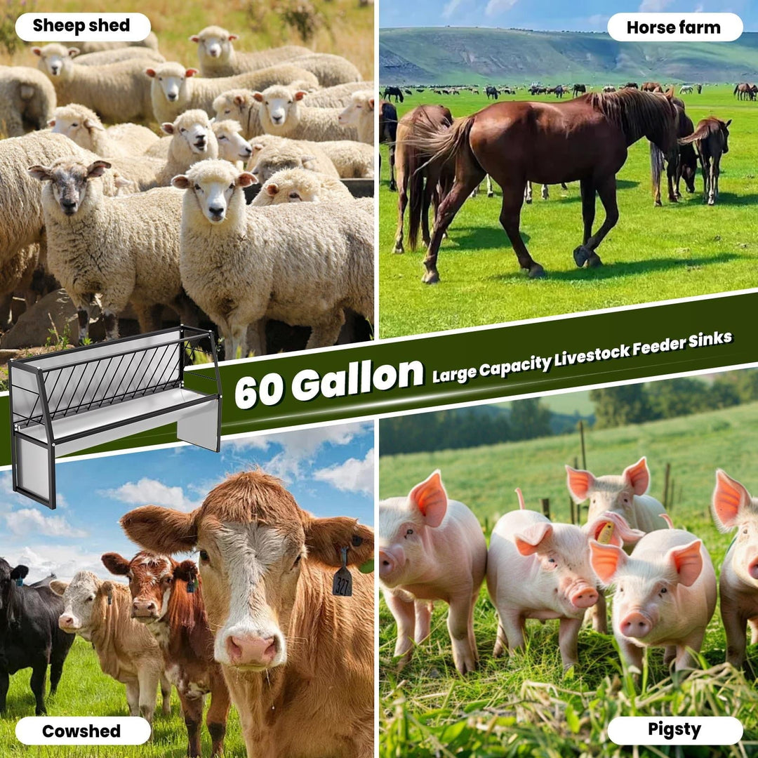 60 Gallon Feeder, Heavy Duty Galvanized Steel Livestock Hay Feeder, Weather - Resistant for Goats, Cows, Ponies in Outdoor Pasture, Farm, Grazing Yard