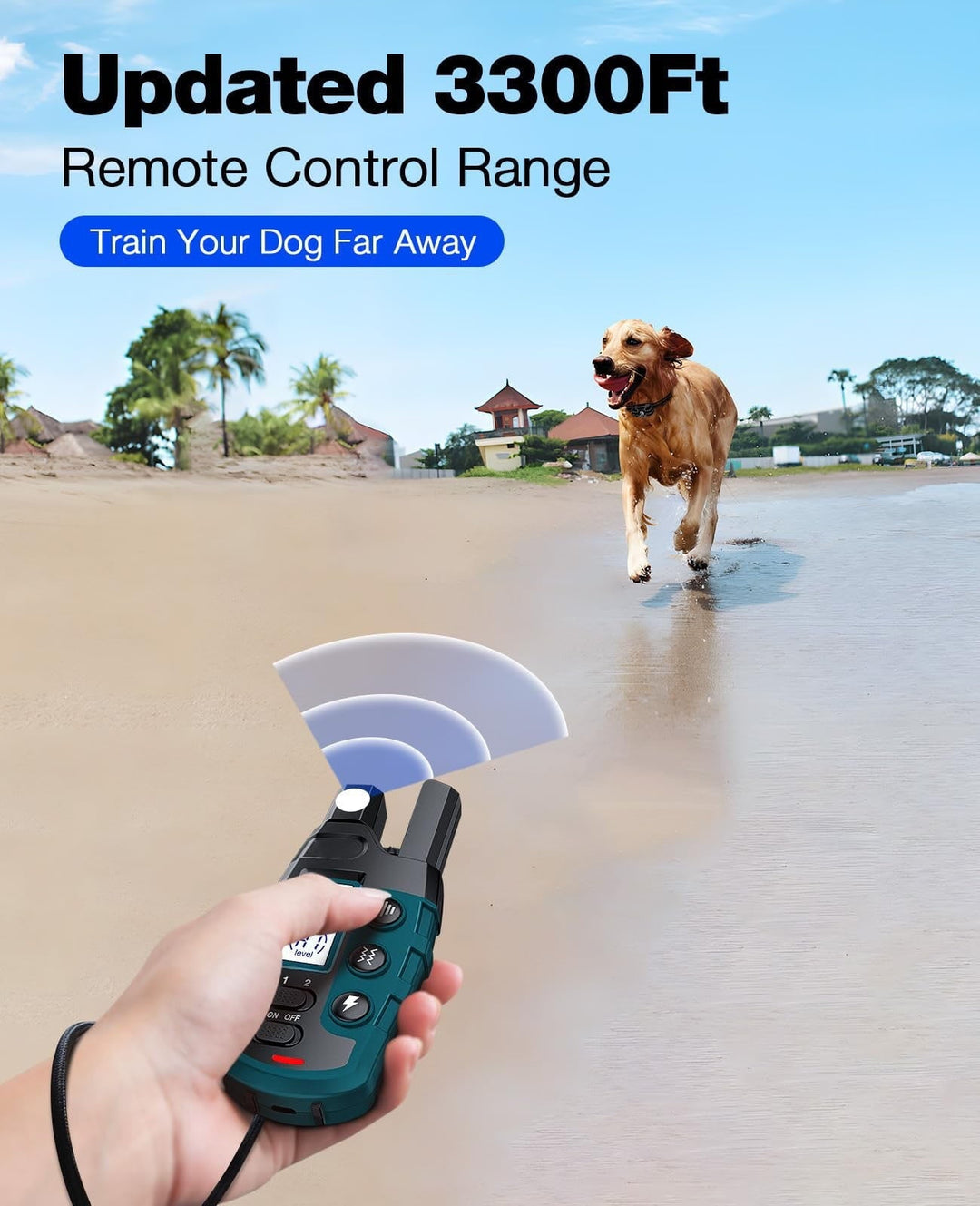 Dog Shock Collar - 3300Ft Rechargeable Waterproof Training Collar with Remote for Small, Medium & Large Dogs, Safe Beep, Vibration & Shock Modes (5-120lbs) Blue
