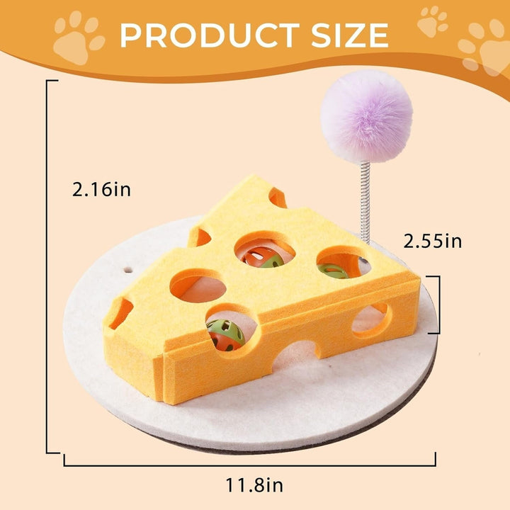 Cat Puzzle Toy with Balls & Spring Teaser – Felt Cat Toy Box for Indoor Cats, Suction Cup Base, Treat Puzzle for Solo Play, Mental Stimulation, Self Play, Hunting & Enrichment (Yellow)