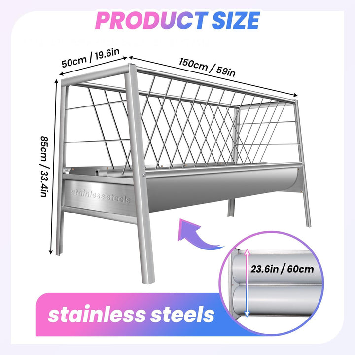 77 Gallon Rust Resistant Goat Hay Feeder, 2 in 1 Livestock Feeder , Goat Feeder for Sheep, Horses, Multi-Animal Use