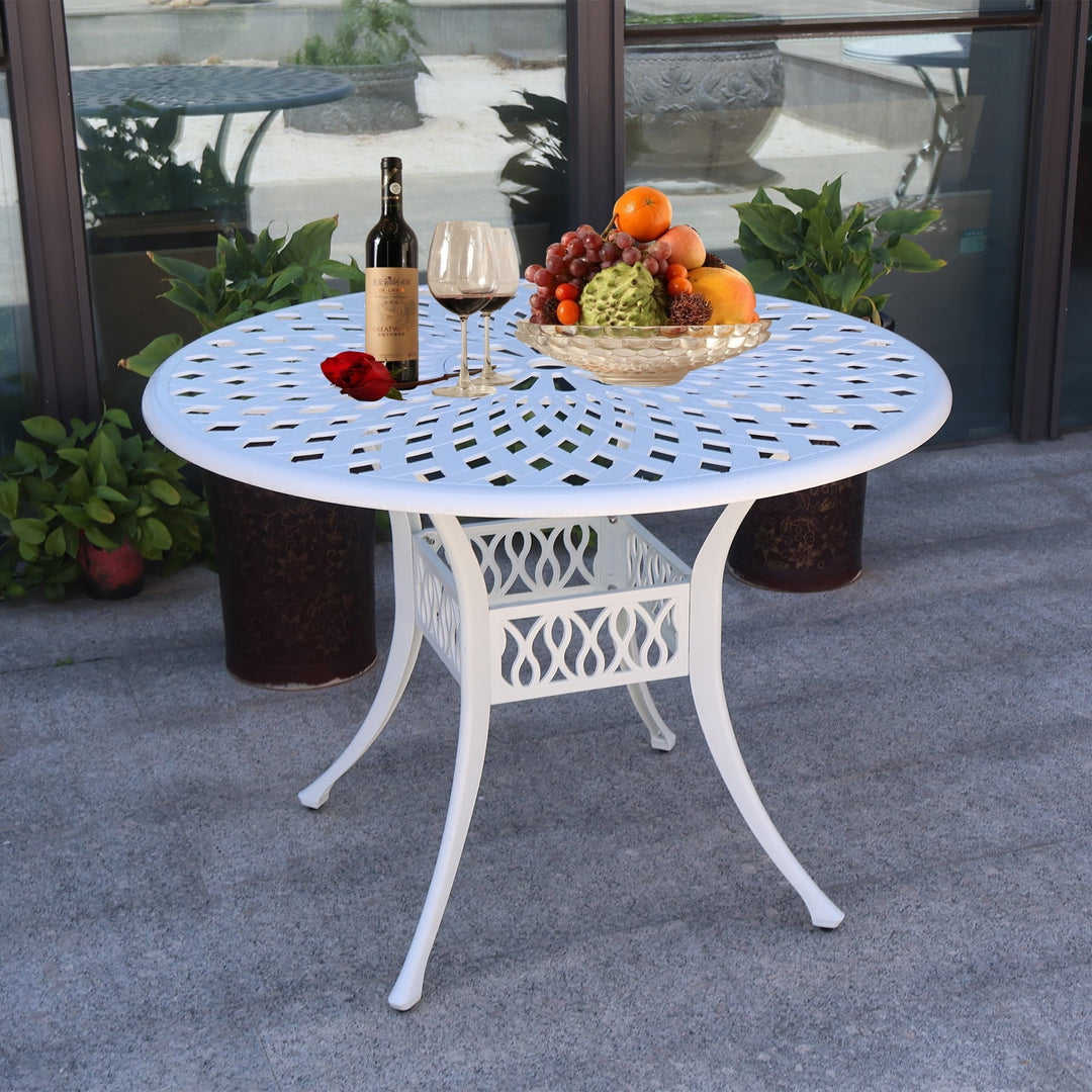 Withniture 42 INCH Patio Table with Umbrella Hole, Outdoor Round Cast Aluminum Bistro Table White