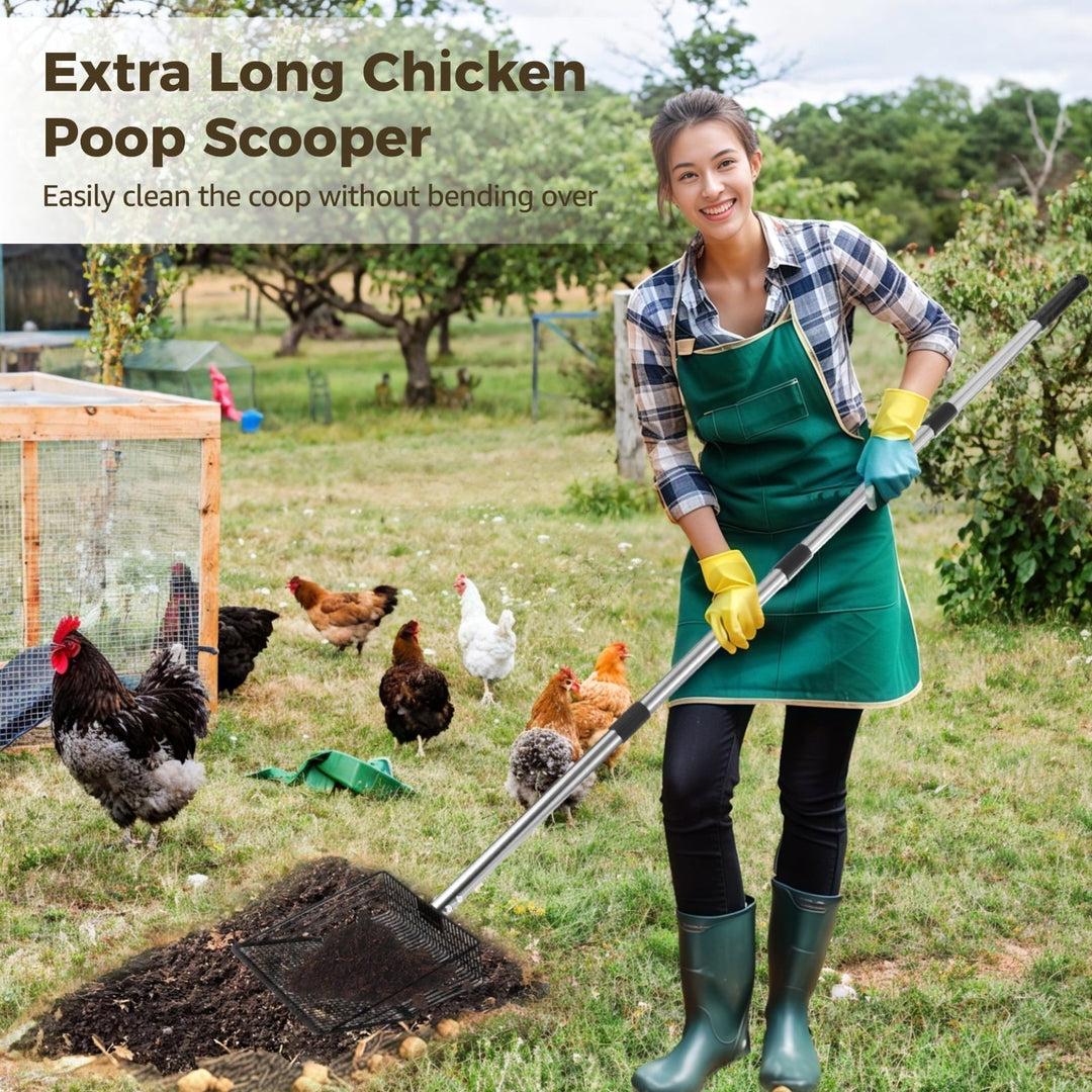 Extra Long Chicken Poop Scooper, 10 in Wide Adjustable Chicken Coop Metal Shovel Cleaning Tool, 64 in Long Handle Cat Litter Scooper