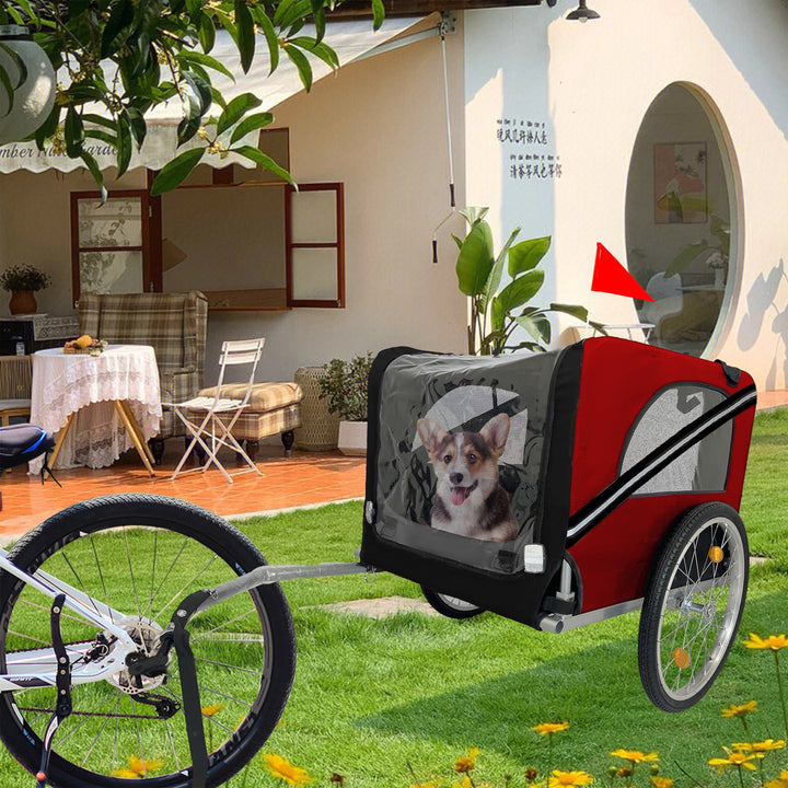 Noaman Dog Bike Trailer for Medium & Small Dogs, 20 Inch Wheels, Breathable Mesh Pet Cart with 3 Entrances, Safety Flag & 8 Reflectors, Folding Design, Red+Black, Up to 88 lbs Capacity, Steel Frame