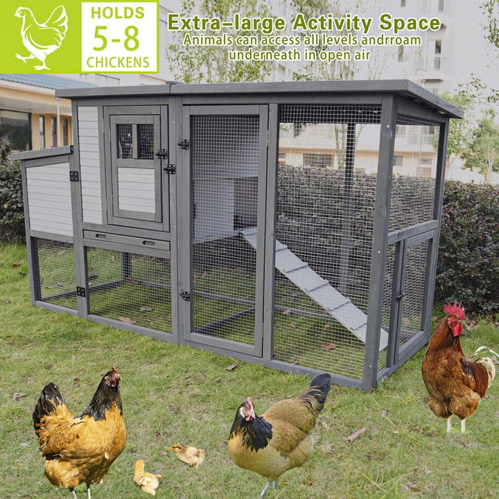 79"Large Chicken Coop with Upgraded Perches, Wooden Outdoor Chicken Cage with Large Nesting Box, Weatherproof Open Asphalt Roof &Removable Bottom, Duck House, Rabbit Hutch