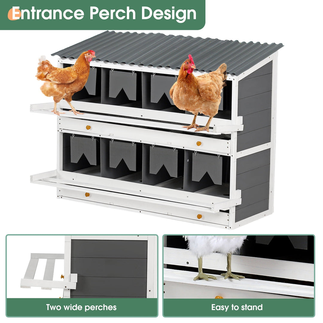 ZephyPaws Nesting Boxes for Chickens, Wooden Chicken Nesting Box, 8 Compartments Egg Laying Boxes for Hens, Ducks & Poultry with Rollout Eggs Collection, PVC Roofing and Foldable Perches