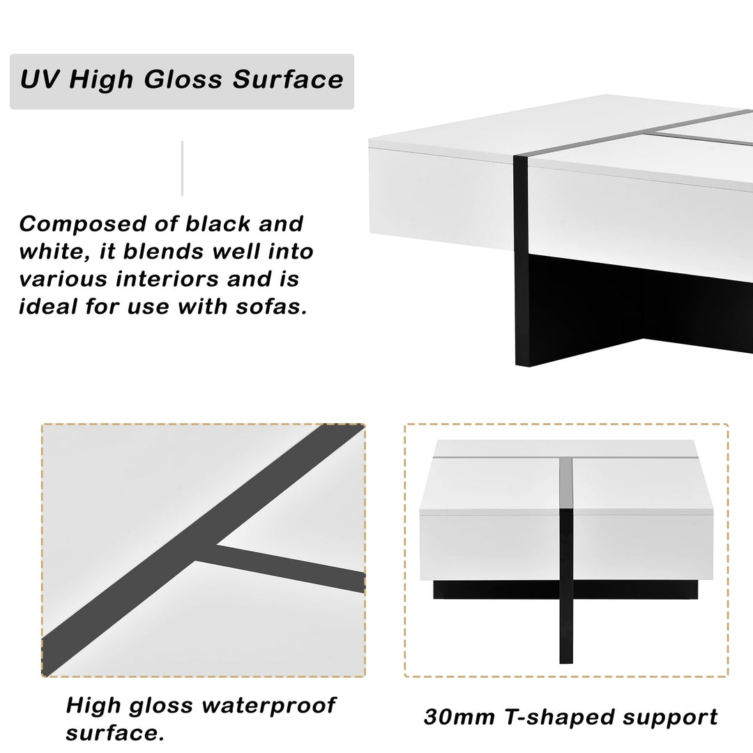 Dovelina Contemporary Rectangle Coffee Table with High Gloss Surface, Modern Center Table for Sofa or Upholstered Chairs, 45.2" x 25.5" x 13.7", White