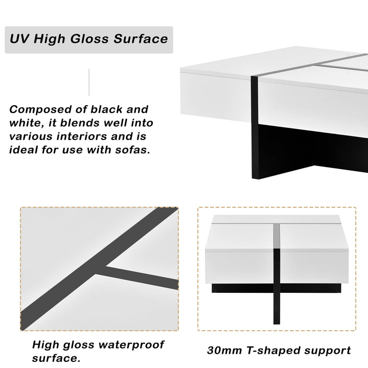 Dovelina Contemporary Rectangle Coffee Table with High Gloss Surface, Modern Center Table for Sofa or Upholstered Chairs, 45.2" x 25.5" x 13.7", White