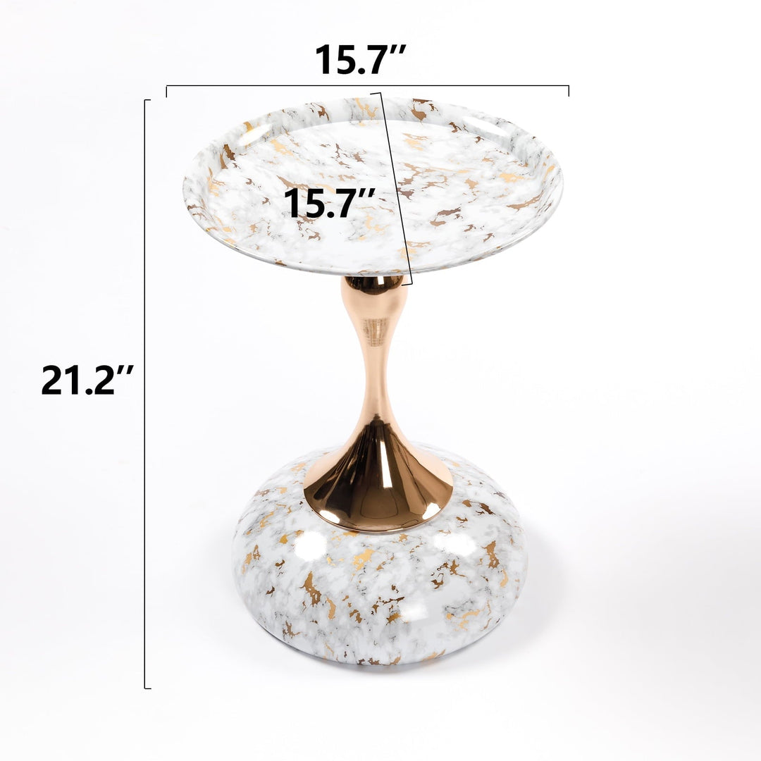 Modern Round Accent Table for Small Spaces - 21.3" Cream Pedestal Side Table with Tray Top, Perfect Minimalist End Table for Living Room, Bedroom, Sofa, White Marble