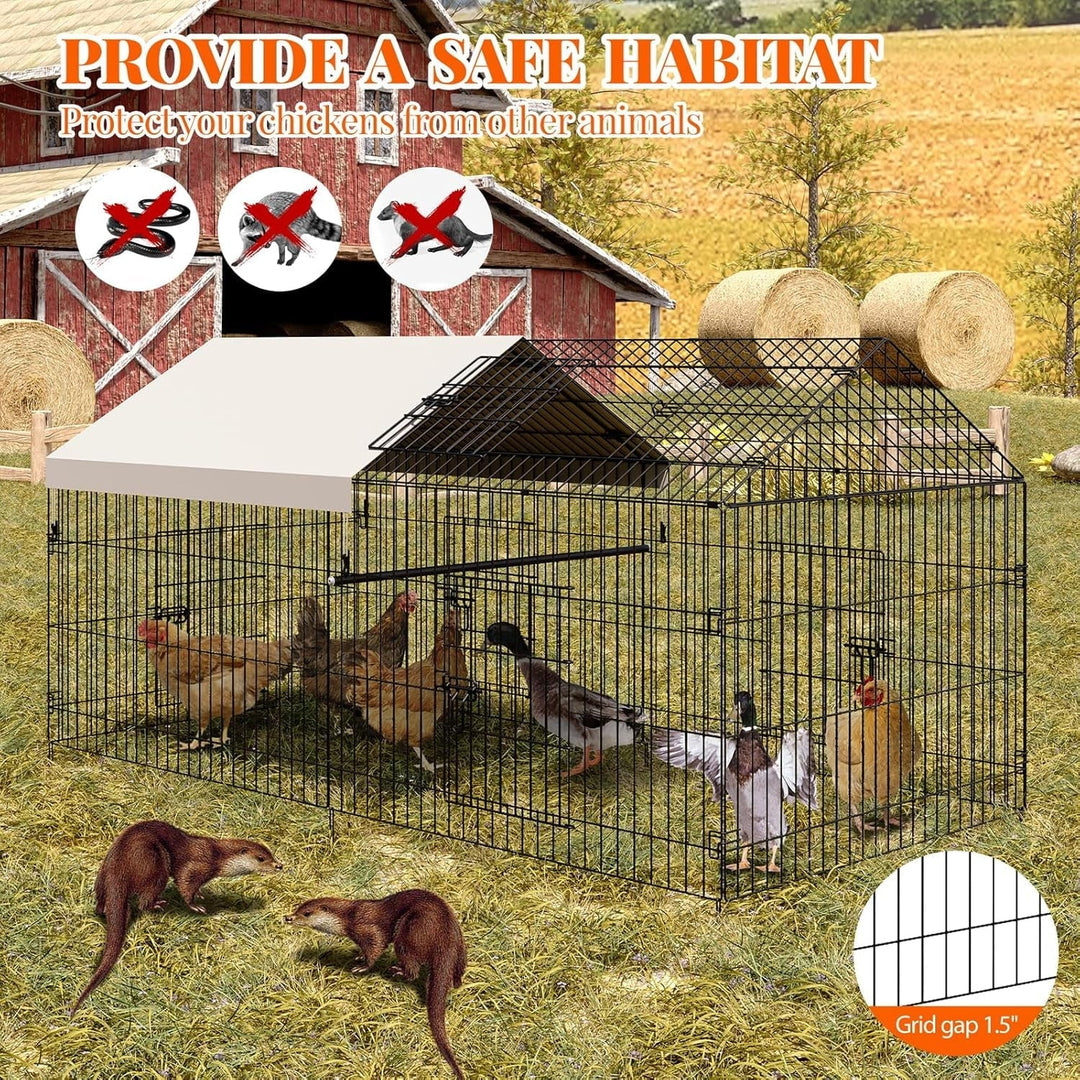 Pinypikaka Metal Chicken Coop with Waterproof Cover, Poultry Cage, Walk in Hen House, Outdoor Backyard Farm Animal Enclosure Crate, Pet Playpen Exercise Pen for Rabbit Duck Hen, 86" L x 40" W x 40" H