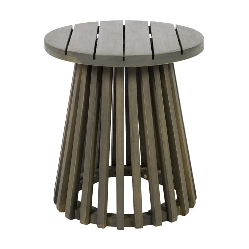 Outdoor Acacia Wood Patio Side Table, Round Coffee Table for Backyard, Lawn, Balcony,Grey Finish