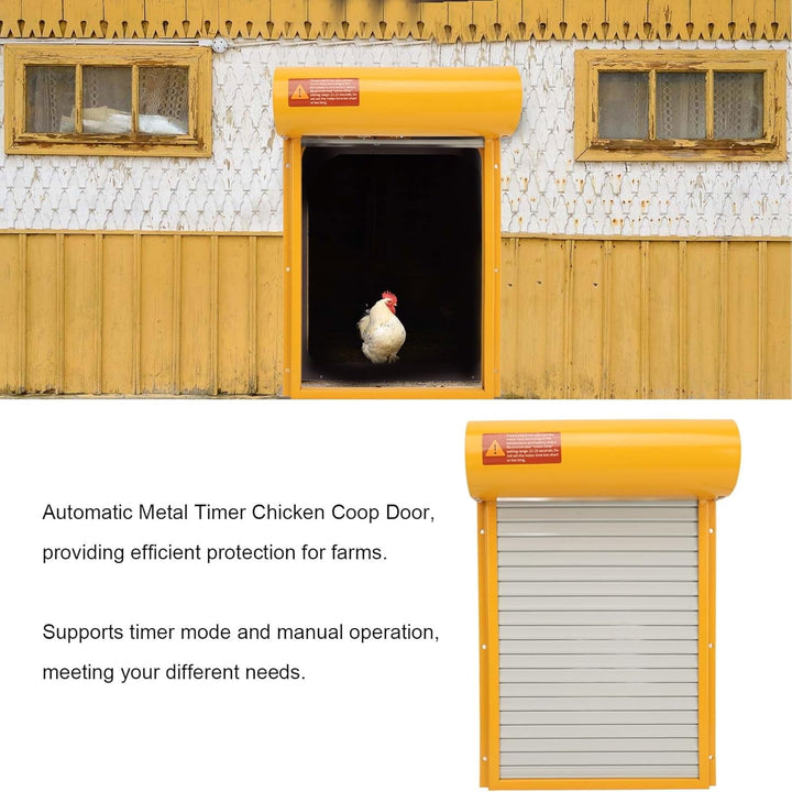 Automatic Chicken Coop Door Solar for Duck Goose Farm, Roller Shutter  Metal Chicken, Duck, Goose Coops Cages (Yellow)