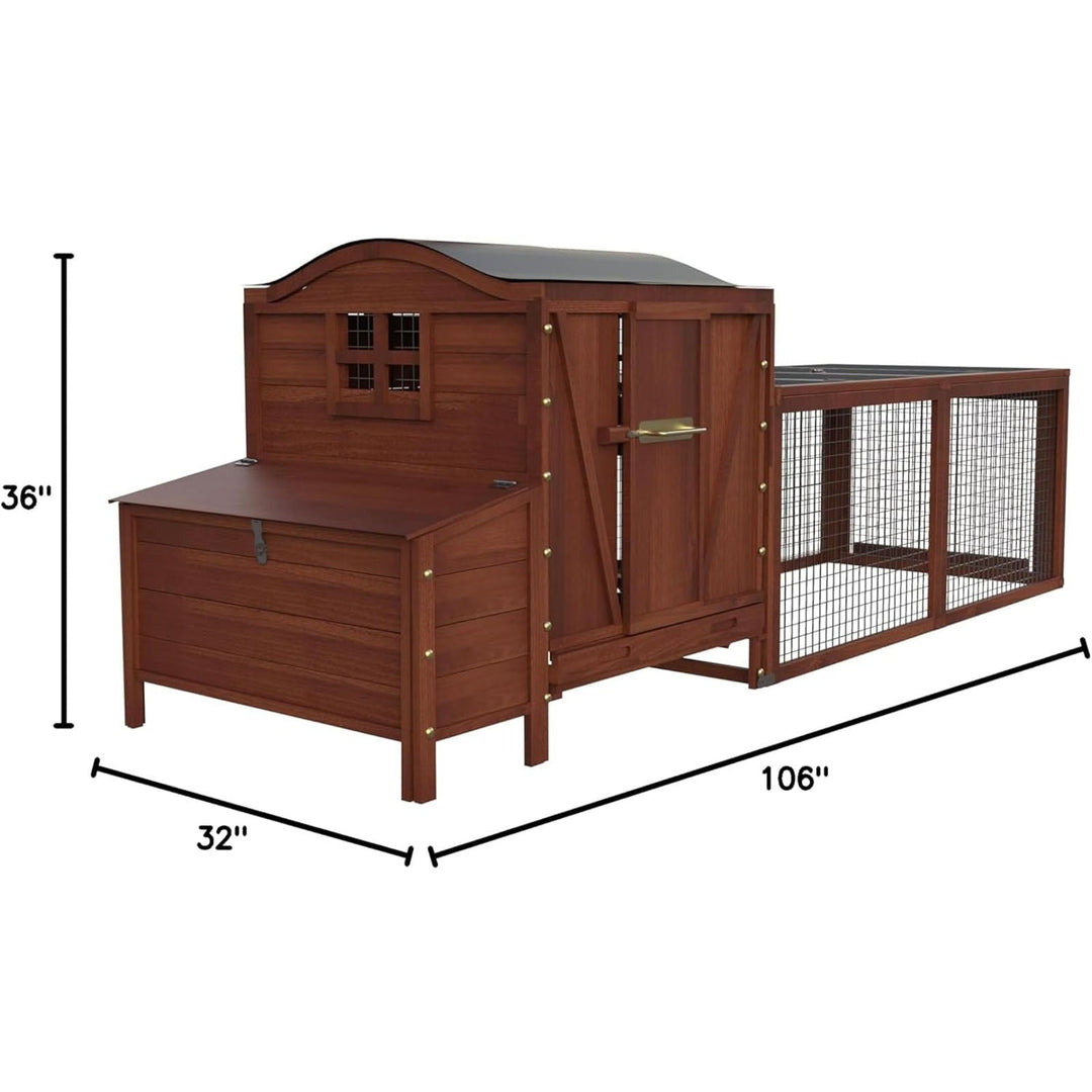 Rabbit Cage, 106in Wooden Chicken Coop for 3-5 Chickens, Small House for Ducks Dogs Cats Guinea Pigs Pigeons Tortoises with Run, Waterproof Roof, Nesting Box, Trays, Ramp