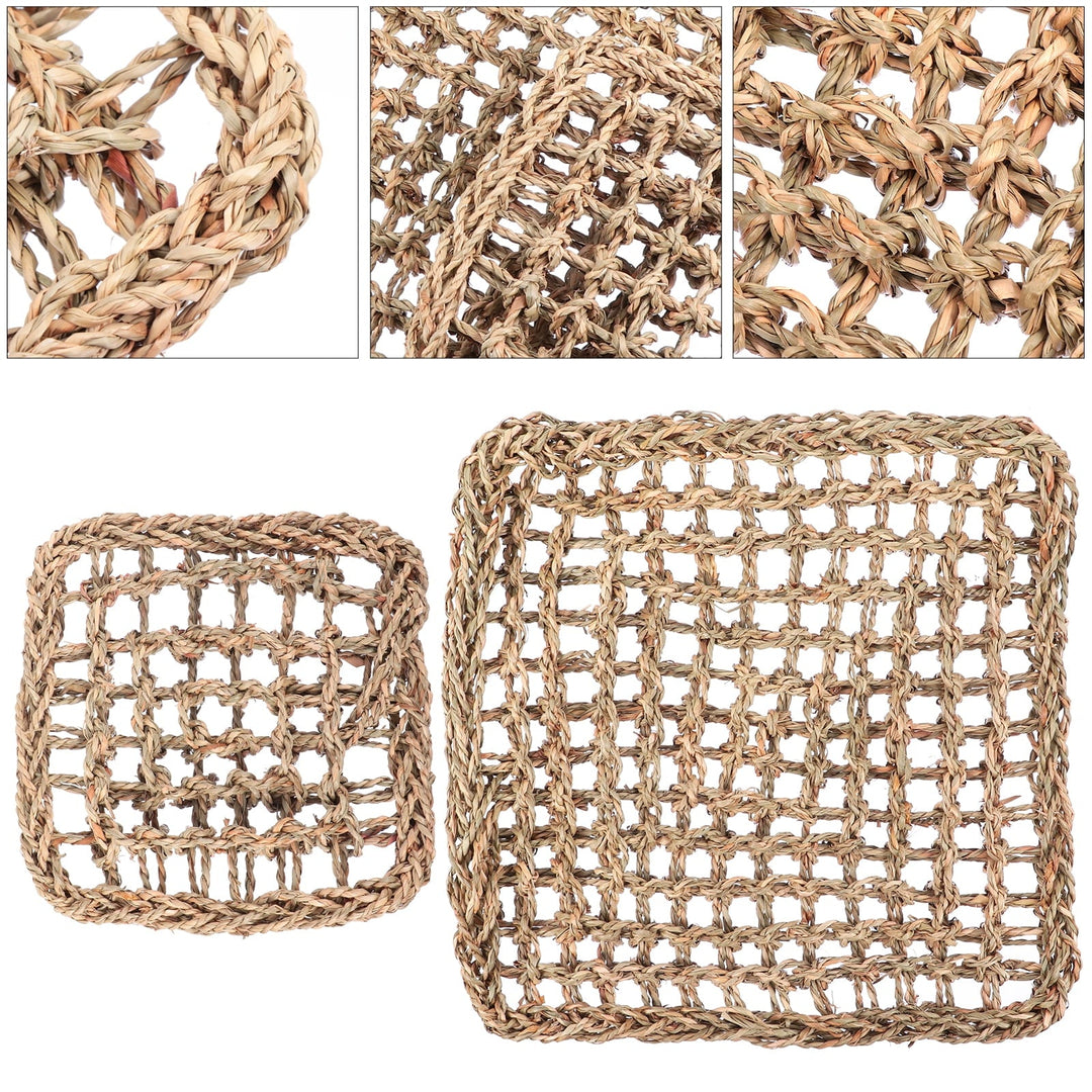 Gratier 2pcs Grass Mat Woven Bed Mat Rabbit Bunny Bedding Chew Toy Bed Play Toy