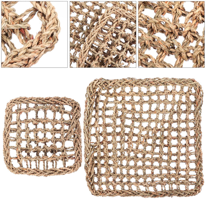 Gratier 2pcs Grass Mat Woven Bed Mat Rabbit Bunny Bedding Chew Toy Bed Play Toy