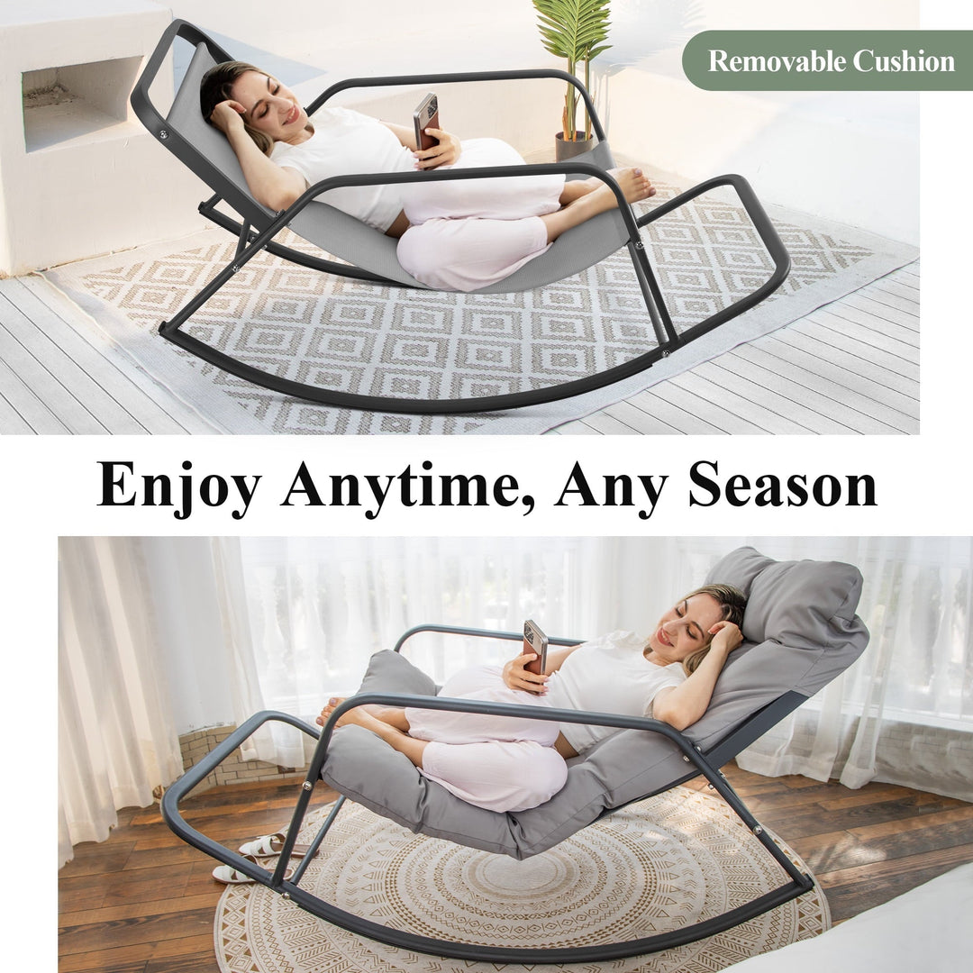 RADIATA Oversize Rocking Chair with Cushion & Footrest, Indoor Outdoor Rocking Chair Recliner, 450 lbs Capacity, Light Grey