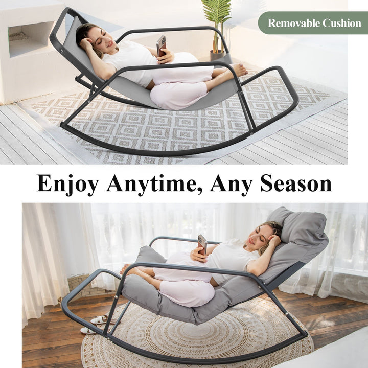 RADIATA Oversize Rocking Chair with Cushion & Footrest, Indoor Outdoor Rocking Chair Recliner, 450 lbs Capacity, Light Grey