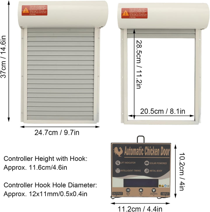 Automatic Chicken Coop Door Solar for Duck Goose Farm, Roller Shutter  Metal Chicken, Duck, Goose Coops Cages (White)