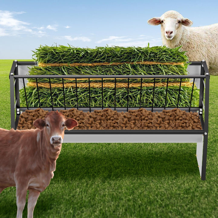 60 Gallon Feeder, Heavy Duty Galvanized Steel Livestock Hay Feeder, Large Capacity Functional Feeder for Sheep, Goats, Pony in Pasture, Barn, Farmyard