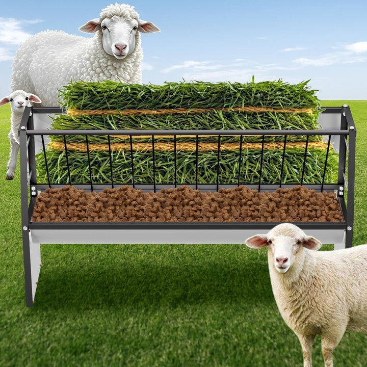 60 Gallon Feeder, Heavy Duty Galvanized Steel Livestock Hay Feeder, Weather - Resistant for Goats, Cows, Ponies in Outdoor Pasture, Farm, Grazing Yard