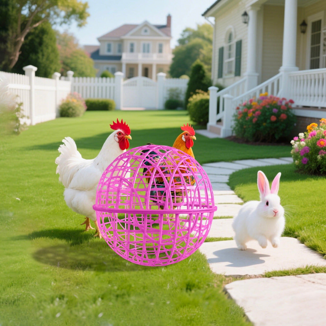 Simple Movable Chicken Coop, Chicken Ball Cage Rolling Orb Mobile Poultry Enclosure Round for Chicks Rabbits Birds Outdoor Backyard Farms D