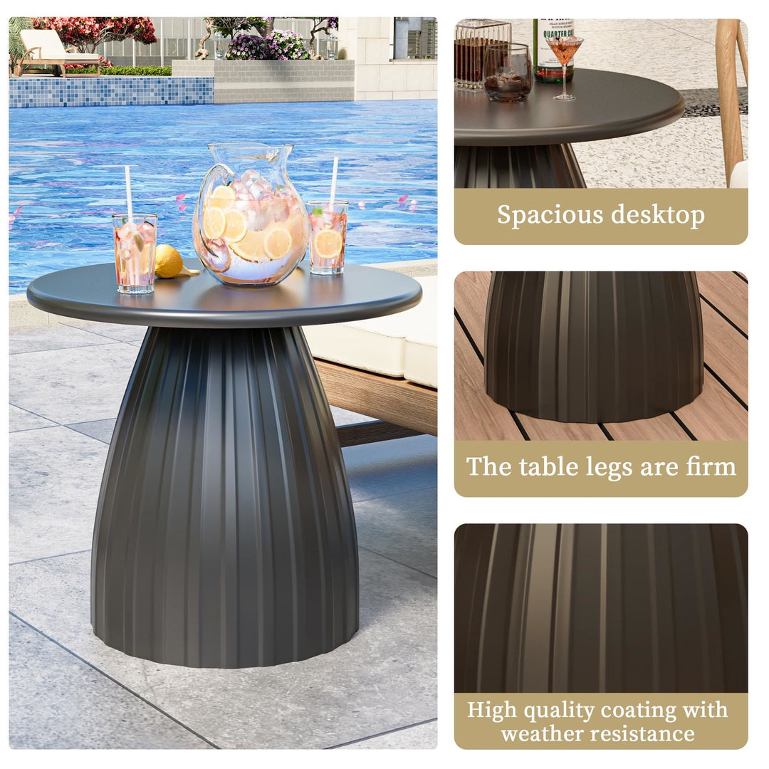 Fsbecl Round Metal Indoor Patio End Table, Black