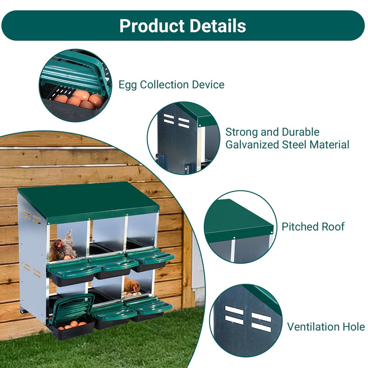 Pinypikaka Chicken Nesting Box, 6 Compartments Nesting Boxes for Chickens, Chicken Laying Boxes, Roll Away Nesting Box for Chickens Laying Egg with Lid Cover