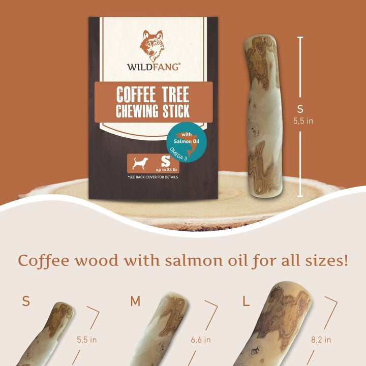 Wildfang® 1 Coffee Wood with Salmon Oil (Size S) Dog Chew – Natural Salmon Oil Infused Wooden Stick for Dogs, Durable Bone Toy, Coffee Bones Stick
