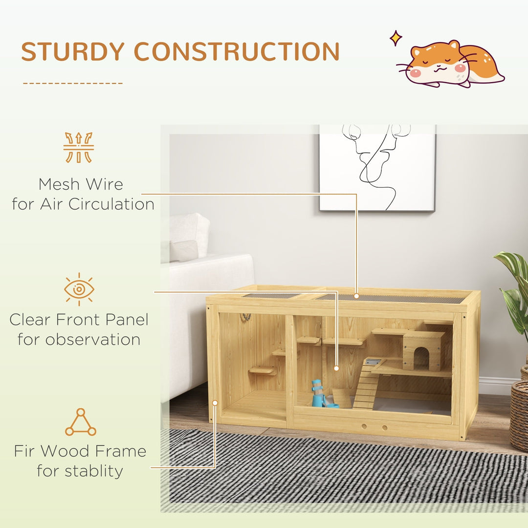 CoSoTower Wooden Hamster Cage, Extra Large Gerbil Cage, Multi-Layer Small Animal Cage for Dwarf Hamster, Activity Center with Pull-Out Tray, Seesaws, Water Bottle, Ladder, Openable Top