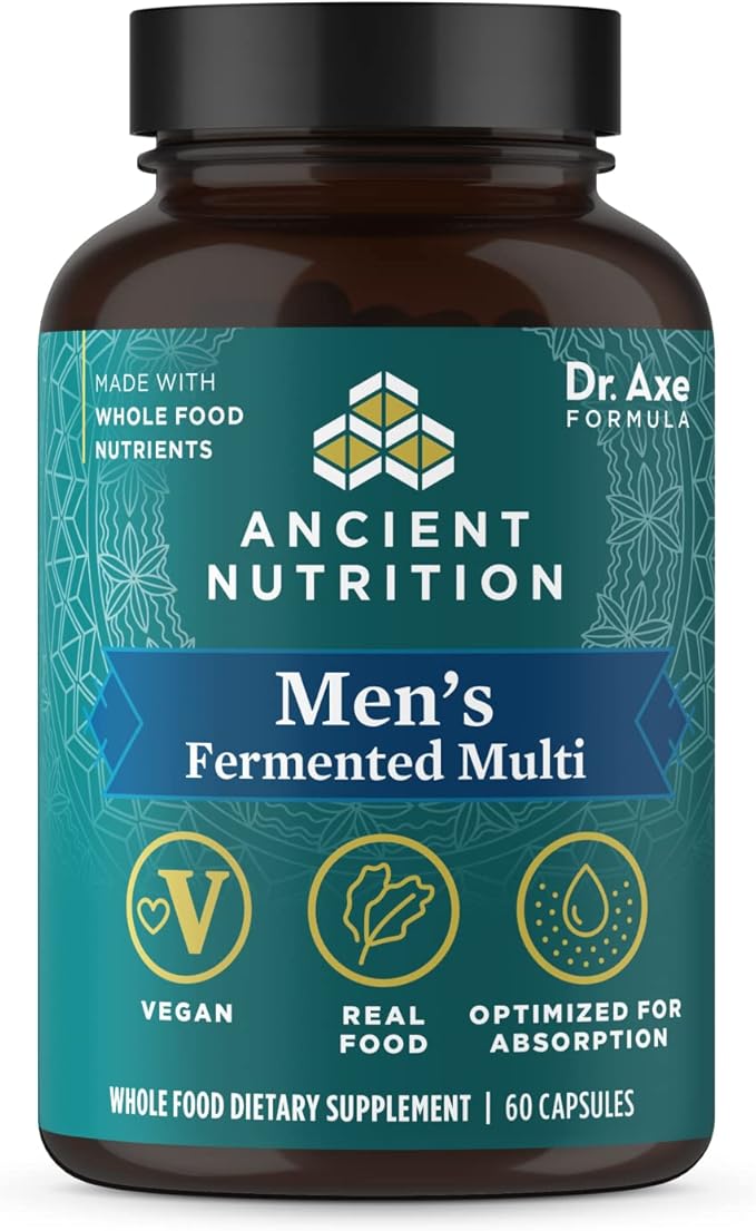 Ancient Nutrition Multivitamin for Men, Men's Fermented Multivitamin with Vitamin A, C, D, E, K, Zinc & Magnesium, Immune Support, Vegan, 60 Ct