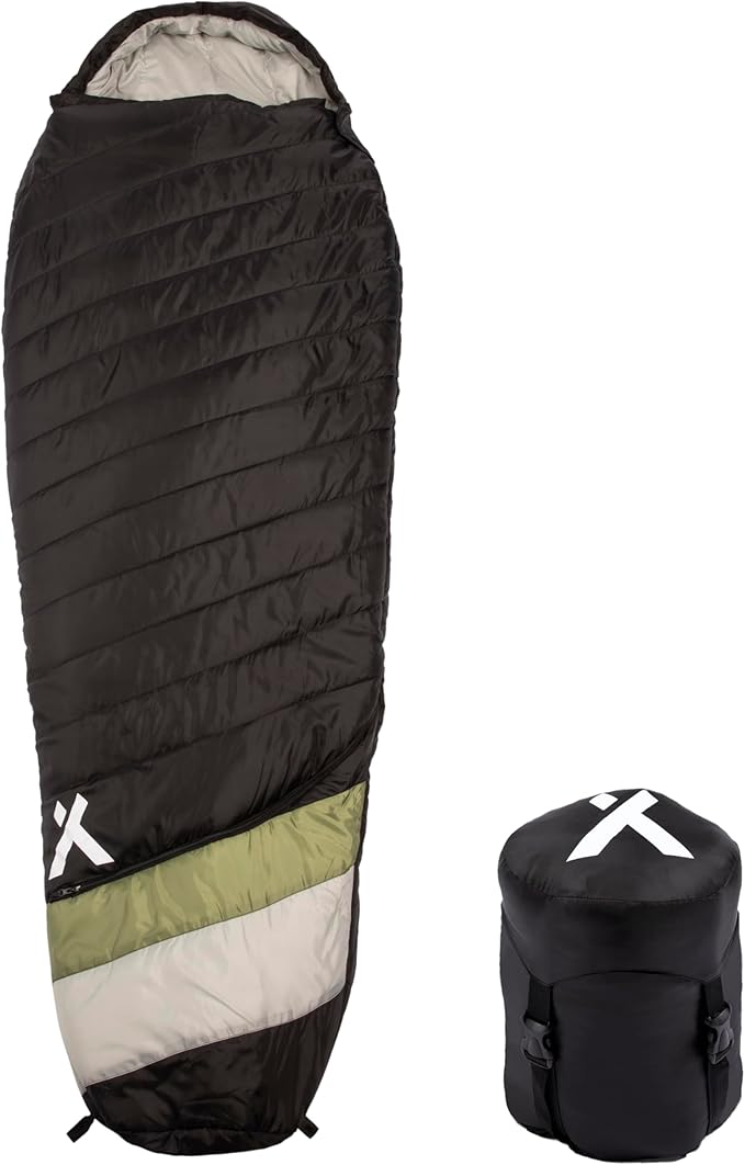 15 Degree Sleeping Bag for Adults 3-4 Season, for Cold Weather, Backpacking, Camping, Survival, Hiking, with Compression Sack and Ergonomic Adjustable Hood - Black
