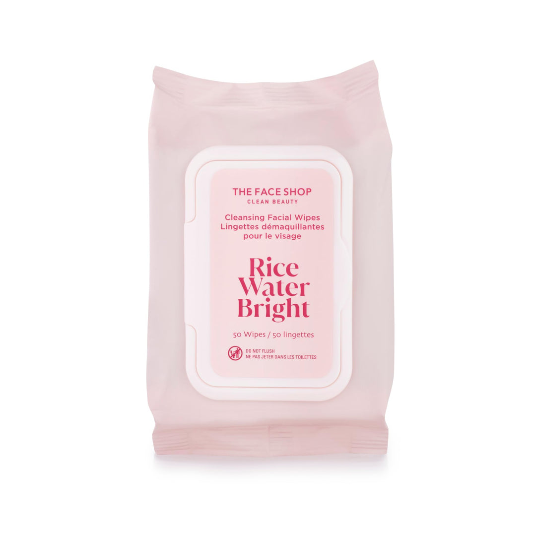 The Face Shop Rice Water Bright Makeup Remover Wipes for Face with Rice Extract, Brightening, Moisturizing, Infused with Cleansing Milk, Vegan Disposable Cleansing Facial Wipes, Korean Skin Care