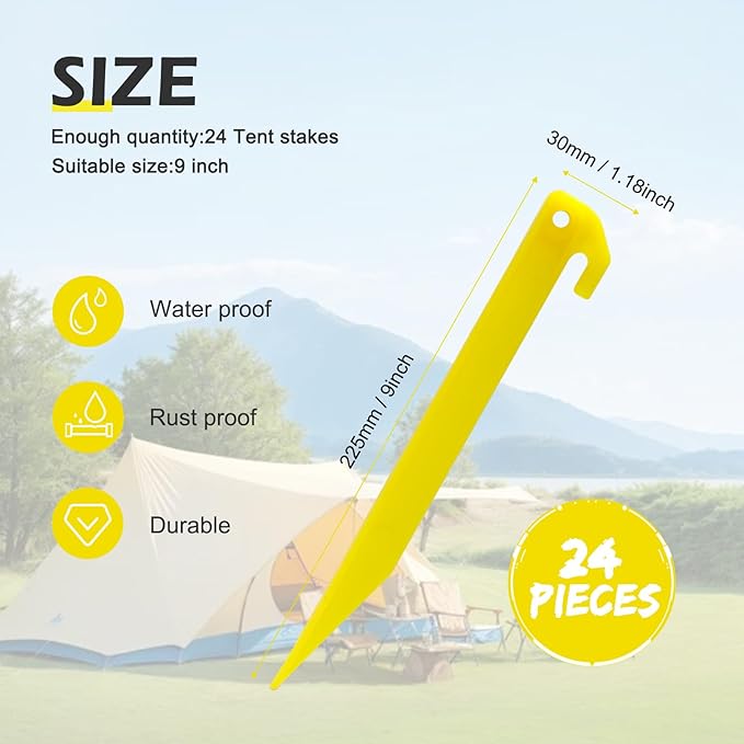 24pcs Plastic Tent Pegs Durable Spike Hook Awning Camping Caravan Pegs Accessory